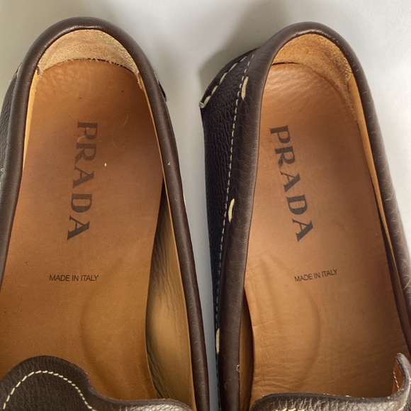Prada Brown Leather Slip on Loafers US12/Prada 11 Men's Shoes - Medium Width - Picture 3 of 8